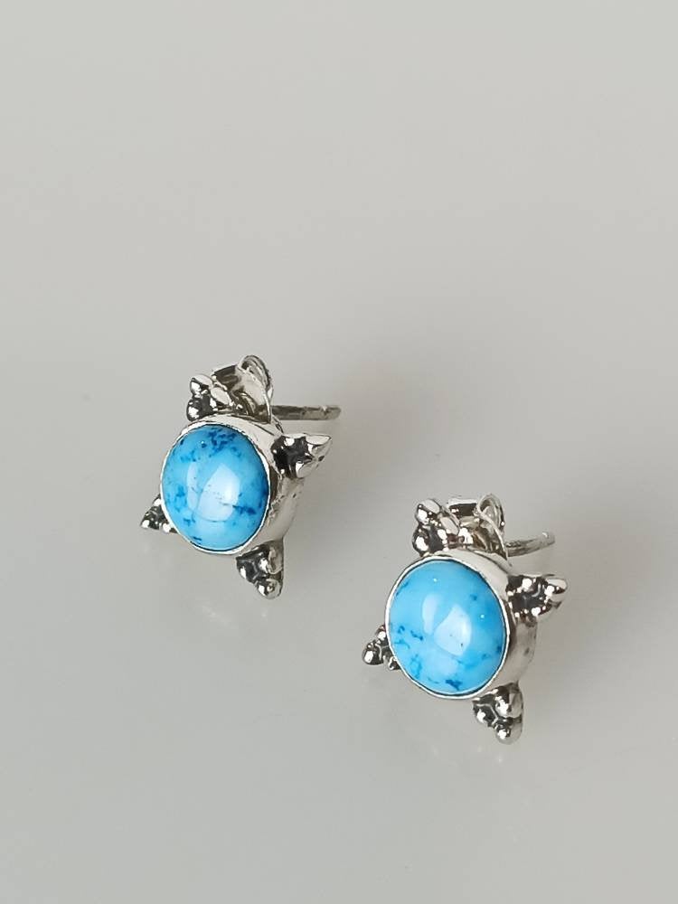 Genuine TURQUOISE Gems SOLID 925 SILVER Bohemian Stud Earrings, Blue Gems Silver Studs, Sagittarius Zodiac December Birthstone, Australia, Zorbajewellers