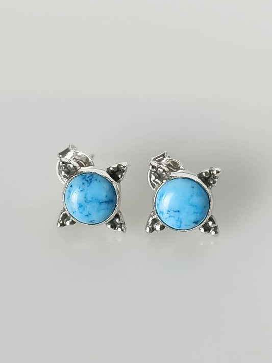 Genuine TURQUOISE Gems SOLID 925 SILVER Bohemian Stud Earrings, Blue Gems Silver Studs, Sagittarius Zodiac December Birthstone, Australia, Zorbajewellers