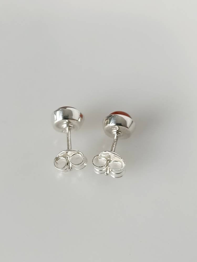 ORANGE CARNELIAN Gems Solid 925 SILVER Minimalist Stud Earrings, Orange Sterling Silver Stud, August Birthstone Virgo Zodiac Gift, Australia, Zorbajewellers