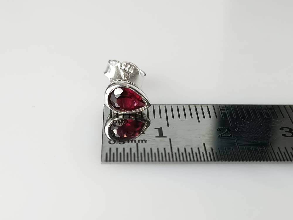 Genuine Red GARNET GEMS Solid 925 SILVER Teardrop/Pear Shaped Minimalist Stud Earrings, Capricorn Zodiac January Birthstone Gift, Australia, Zorbajewellers