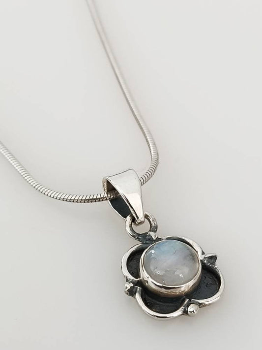 Genuine Bohemian Moonstone Gemstone Oxidized 925 Silver Flower Pendant, Sterling Silver Moonstone, Cancer Zodiac June Birthstone, Australia, Zorbajewellers