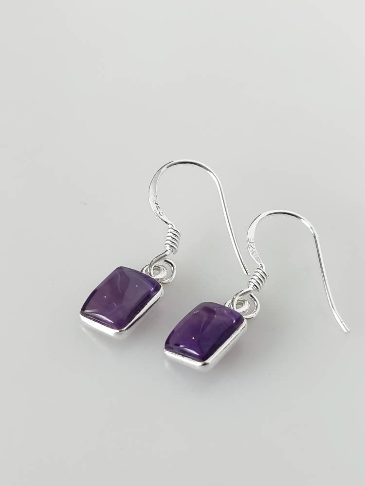 Rectangle AMETHYST Gems SOLID 925 SILVER Minimalist earrings, Geometric purple earrings, Aquarius Zodiac February birthstone gift, Australia, Zorbajewellers