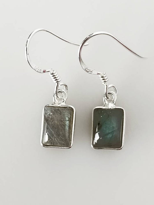 Minimalist Rectangle/Geometric LABRADORITE SOLID 925 SILVER earrings, Gray Labradorite Gems Silver Earrings, Green Gems Earrings, Australia, Zorbajewellers