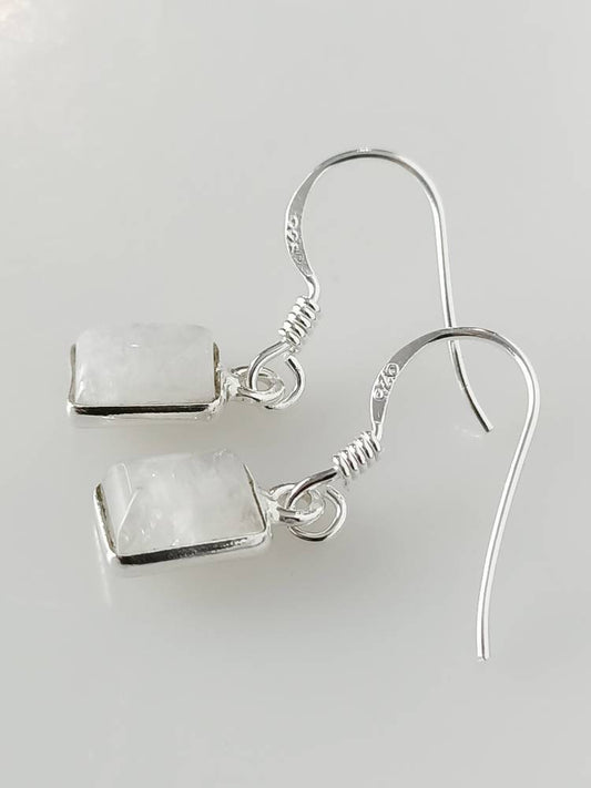 Genuine MOONSTONE Gems Solid 925 SILVER MINIMALIST Earrings, Rectangle White Silver Earrings, Cancer Zodiac July birthstone Gift, Australia, Zorbajewellers