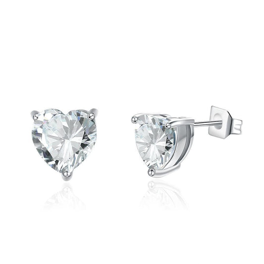 Sparkling Heart Cubic Zirconia Sterling Silver Stud Earrings, SOLID 925 Silver CZ Imitation Diamond Earrings, Women/Men Earrings, Australia, Zorbajewellers
