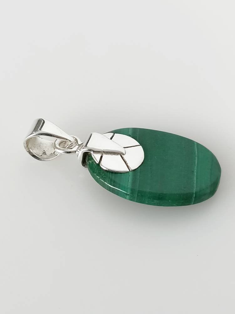 Simple Green MALACHITE Gemstone SOLID 925 Sterling SILVER Pendant, Textured Green Oval Pendant, Taurus Zodiac May Birthstone Gift, Australia, Zorbajewellers
