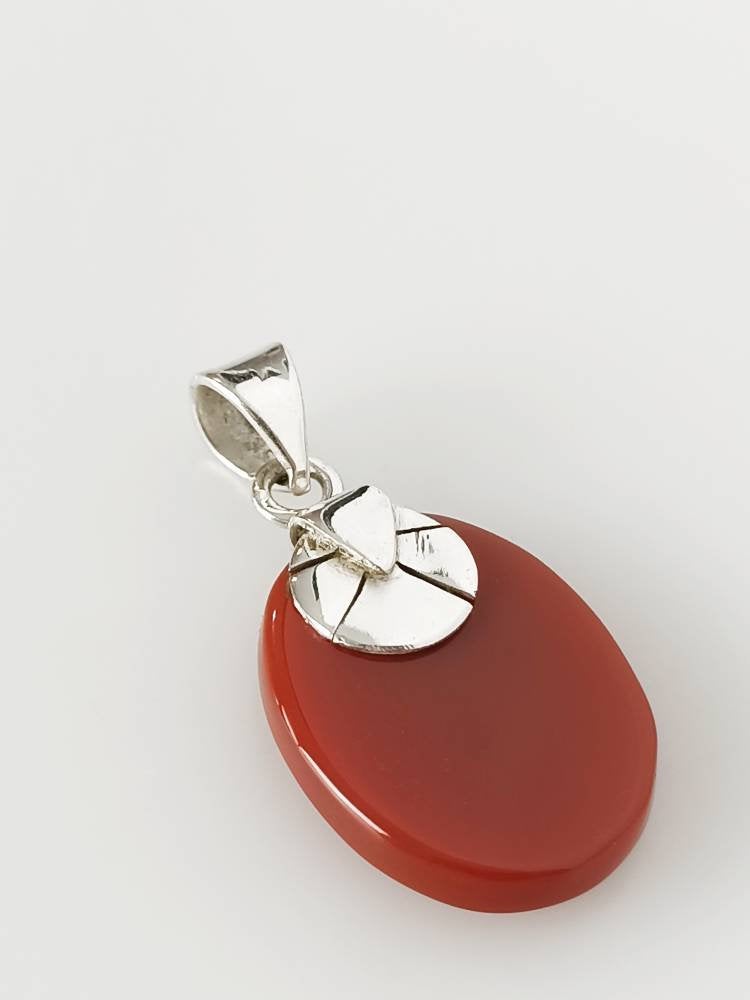 Simple CARNELIAN Gemstone SOLID 925 Sterling SILVER Pendant, Big Oval Orange Carnelian Pendant, Virgo Zodiac & August Birthstone, Australia, Zorbajewellers