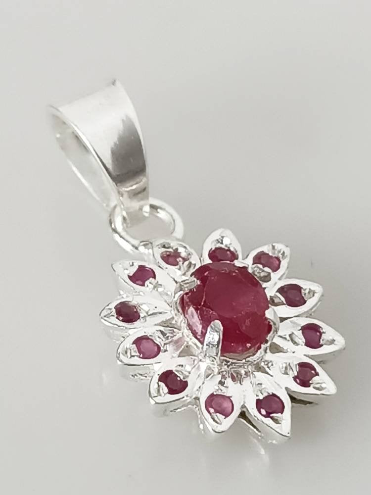 Genuine RUBY SOLID 925 SILVER Blooming Flower Pendant, Red Ruby Gems Spring Flower Pendant, Cancer Zodiac July Birthstone Gift, Australia, Zorbajewellers