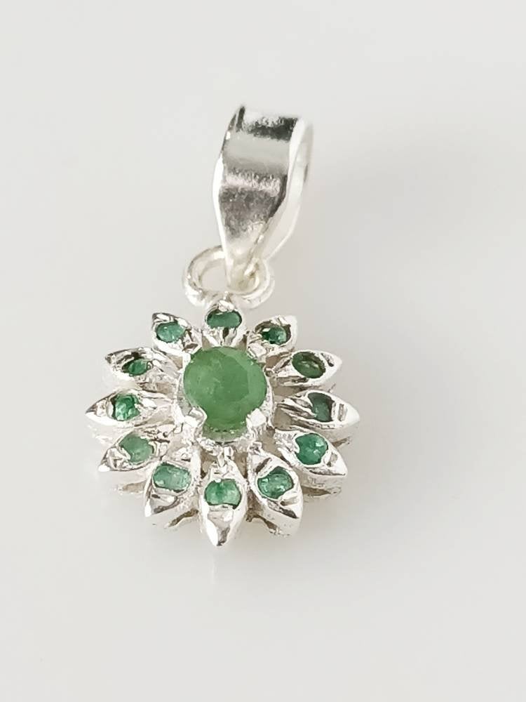 Genuine EMERALD SOLID 925 SILVER Blooming Flower Pendant, Green Emerald Gems Spring Flower Pendant, Taurus Zodiac May Birthstone, Australia, Zorbajewellers