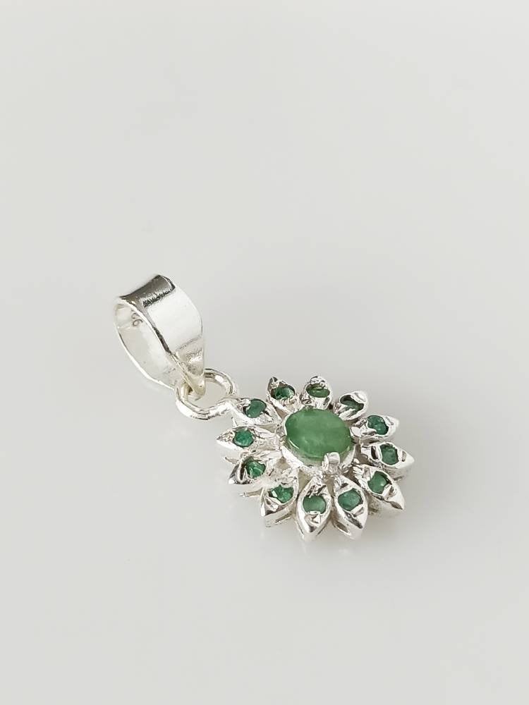 Genuine EMERALD SOLID 925 SILVER Blooming Flower Pendant, Green Emerald Gems Spring Flower Pendant, Taurus Zodiac May Birthstone, Australia, Zorbajewellers