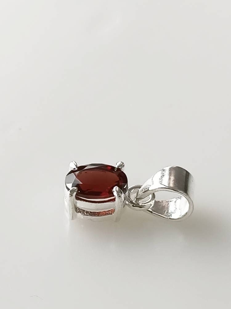 Minimalist Red GARNET Gemstone SOLID 925 Sterling SILVER Pendant, Simple Blood/wine red, Capricorn Zodiac January Birthstone Gift, Australia, Zorbajewellers