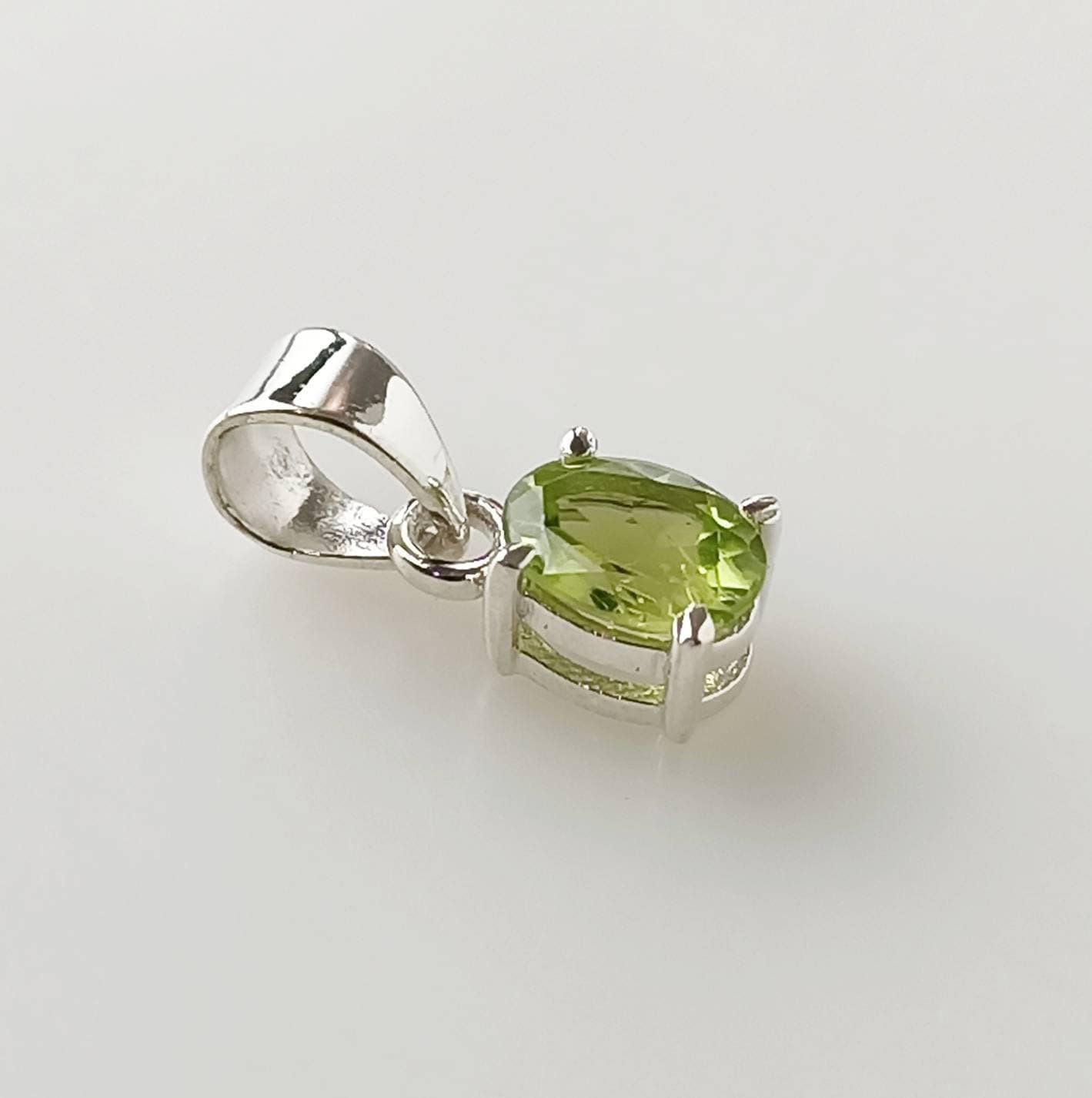 Minimalist Cut-Stone Oval Peridot Solid 925 Silver Prong Set Pendant, Simple Pendant, Leo Zodiac August Birthstone gift, Australia, Zorbajewellers