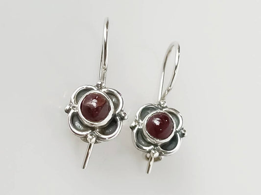 RUBY OXIDIZED Sterling Silver Flower earrings, Red Maroon Ruby Solid 925 Sterling Silver Earrings, Cancer Zodiac July birthstone, Australia, Zorbajewellers
