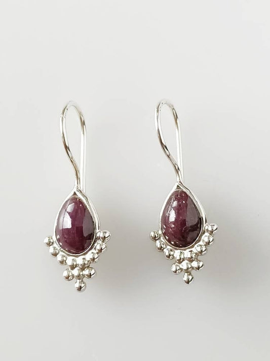 RUBY Gems Solid Sterling Silver Bohemian Teardrop Earrings, Boho Leaf/Pear Shaped Earrings, Cancer Zodiac July birthstone gift, Australia, Zorbajewellers