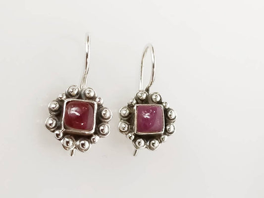 RUBY Gemstones Sterling Oxidized SILVER Flower Earrings, Red Maroon Ruby Sterling Silver Earrings, Cancer Zodiac July birthstone, Australia, Zorbajewellers