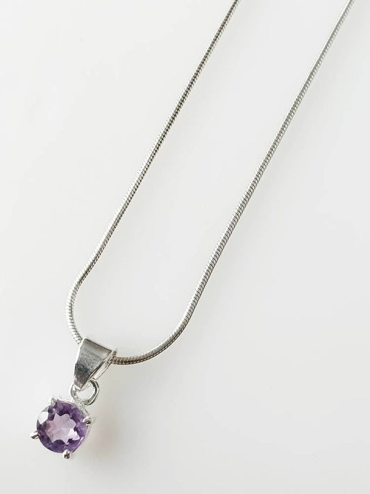 Minimalist Cut-Stone Round Amethyst Solid 925 Silver Prong Set Pendant, Simple Pendant, Aquarius Zodiac February Birthstone gift, Australia, Zorbajewellers