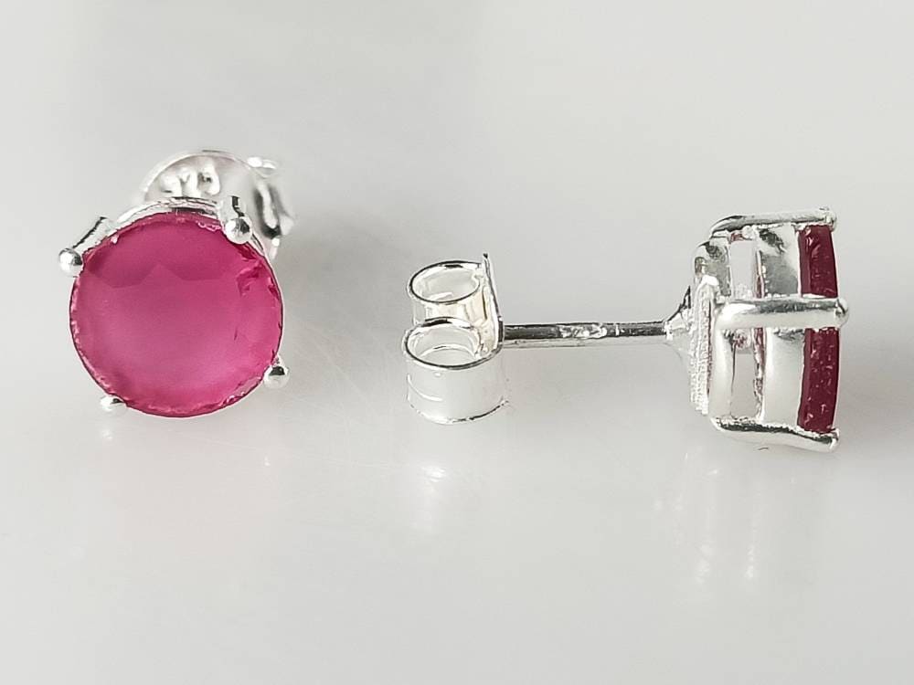 BIG Round Cut RUBY Solid 925 SILVER Prong Stud Earrings (0.85 mm), Genuine Ruby 925 Silver Studs, Cancer Zodiac July Birthstone, Australia, Zorbajewellers
