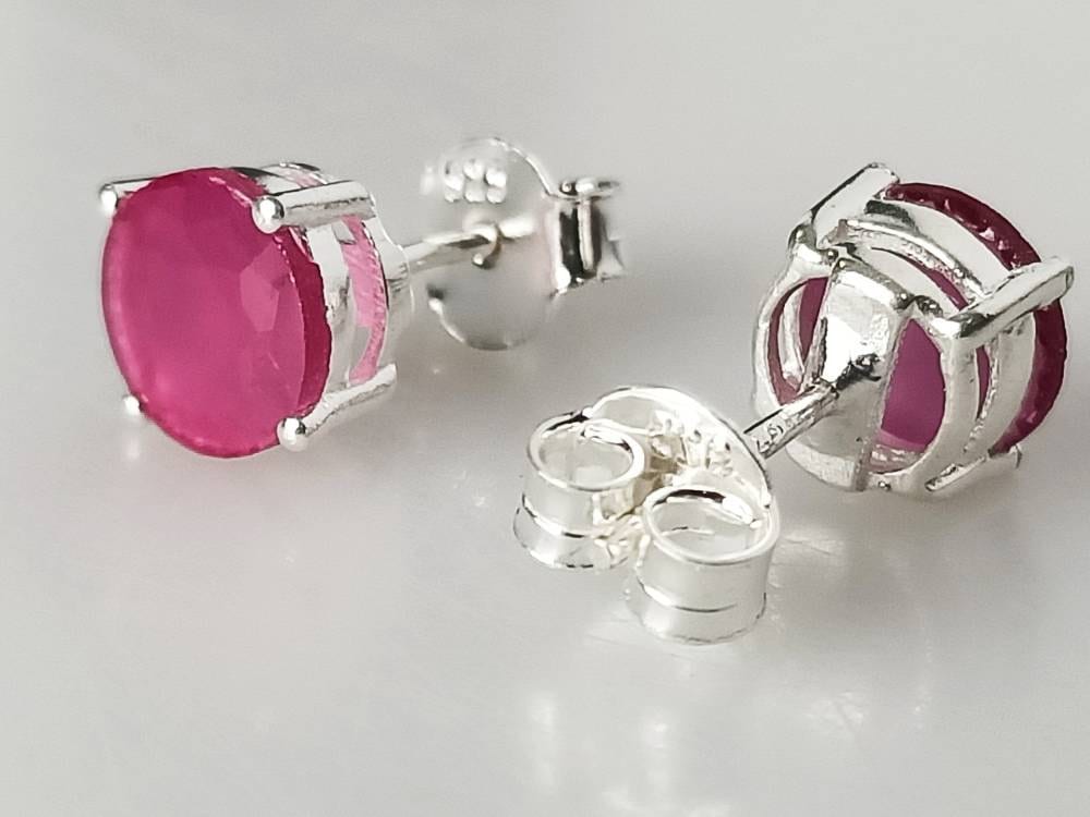 BIG Round Cut RUBY Solid 925 SILVER Prong Stud Earrings (0.85 mm), Genuine Ruby 925 Silver Studs, Cancer Zodiac July Birthstone, Australia, Zorbajewellers