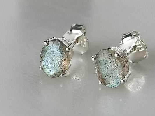 Genuine LABRADORITE Gems Solid 925 SILVER Prong Stud Earrings, MEDIUM Oval Shaped Labradorite Cut stone Solid 925 Silver Earrings, Australia, Zorbajewellers