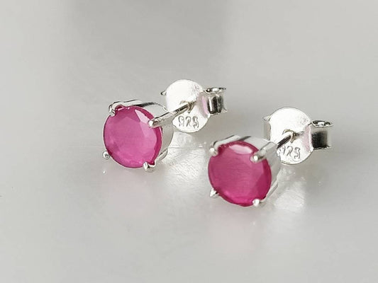 MEDIUM Round Cut RUBY Solid 925 SILVER Prong Stud Earrings (0.06 mm), Genuine Ruby 925 Silver Studs, Cancer Zodiac July Birthstone Australia, Zorbajewellers