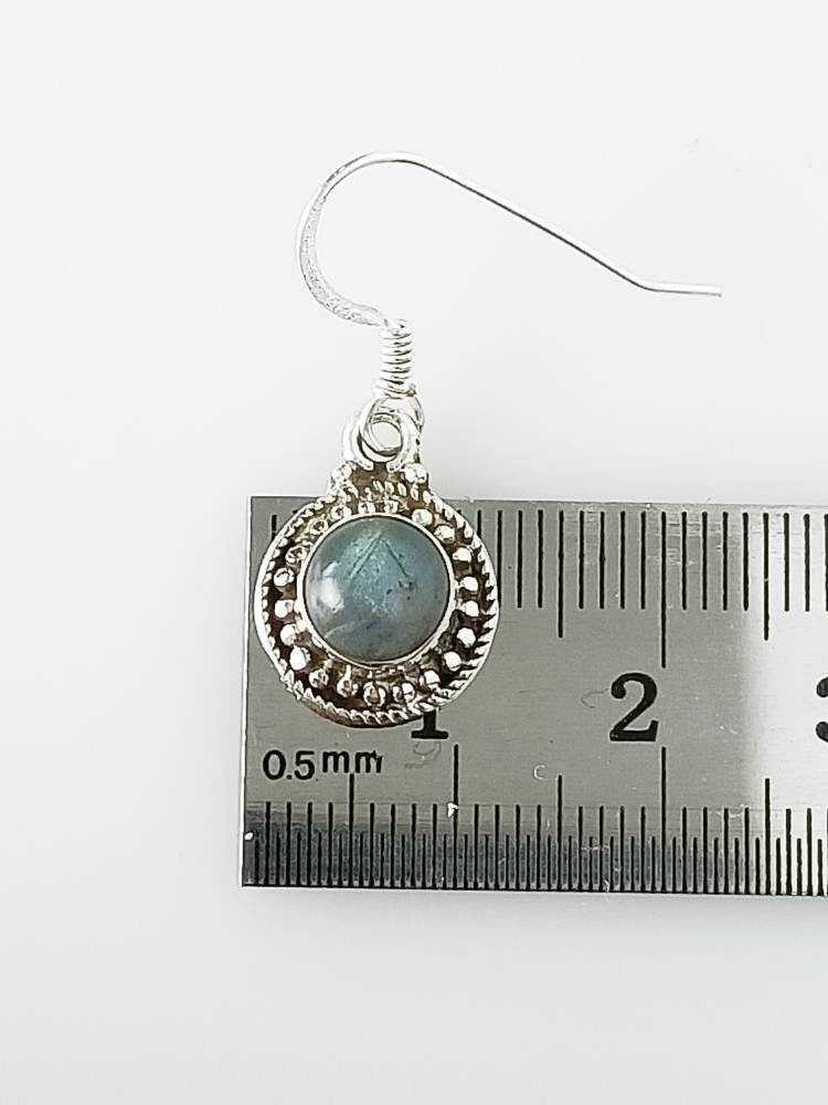 Genuine LABRADORITE Gems 925 Oxidized  Silver Dots Earrings, Round Gray Labradorite Gems Silver Earrings, Green Blue Gray Gems, Australia, Zorbajewellers