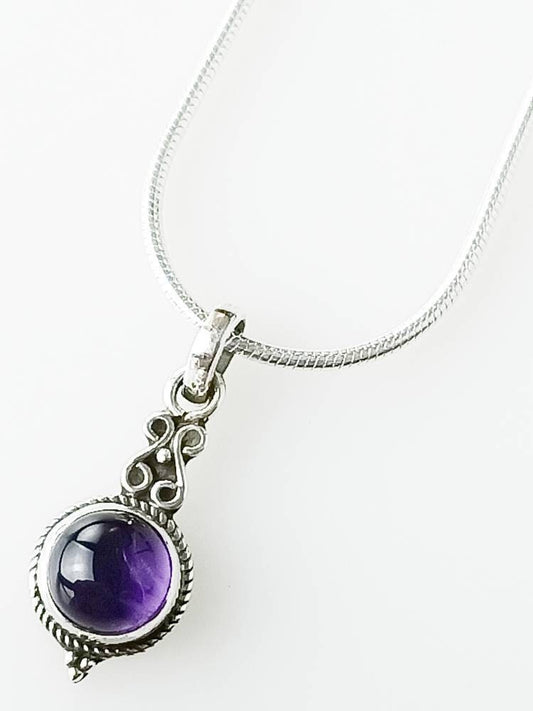 Genuine AMETHYST Gem SOLID 925 Oxidized SILVER Filigree Style Pendant, Purple Pendant, Aquarius Zodiac February Birthstone gift, Australia, Zorbajewellers