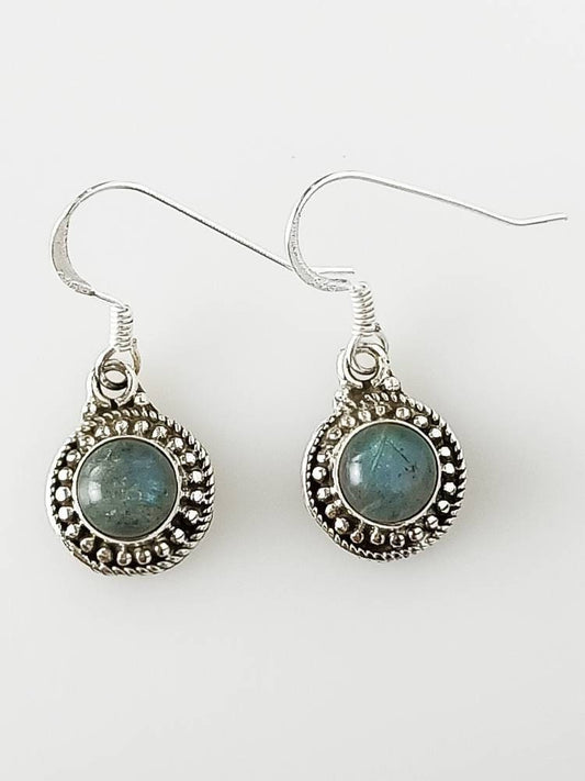Genuine LABRADORITE Gems 925 Oxidized  Silver Dots Earrings, Round Gray Labradorite Gems Silver Earrings, Green Blue Gray Gems, Australia, Zorbajewellers