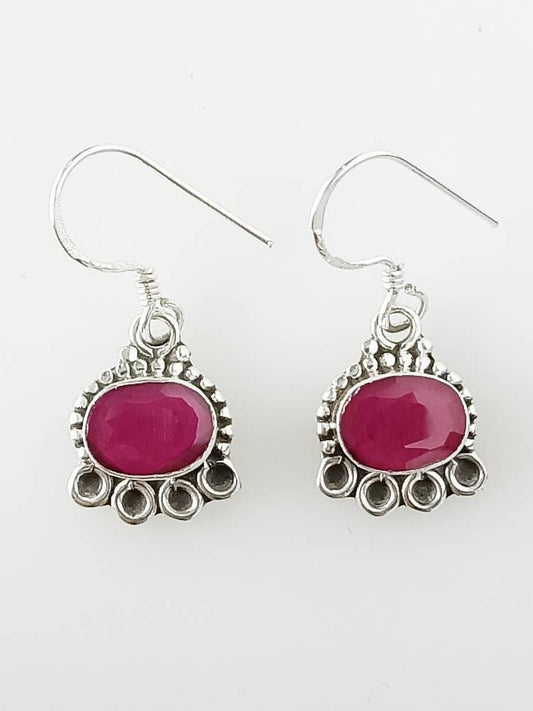 Genuine RUBY 925 OXIDIZED SILVER Oval Cut-stone Earrings, Silver Beads Bohemian Ruby Earrings, Cancer Zodiac July birthstone gift, Australia, Zorbajewellers