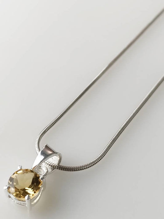 Minimalist Cut-Stone Round Citrine Solid 925 Silver Prong Set Pendant, Simple Pendant, Cancer Zodiac November Birthstone gift, Australia, Zorbajewellers