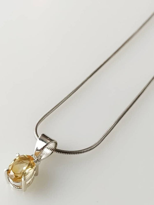 Minimalist Cut-Stone Oval Citrine Solid 925 Silver Prong Set Pendant, Simple Pendant, Cancer Zodiac November Birthstone gift, Australia, Zorbajewellers