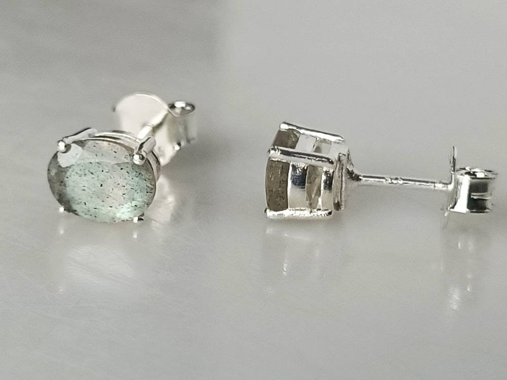 Genuine LABRADORITE Gems Solid 925 SILVER Prong Stud Earrings, MEDIUM Oval Shaped Labradorite Cut stone Solid 925 Silver Earrings, Australia, Zorbajewellers