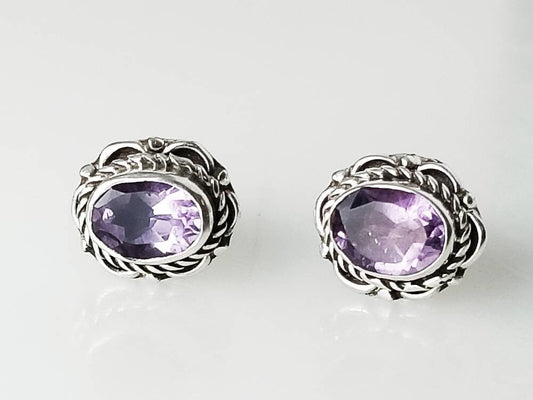 Oxidized Sterling SILVER AMETHYST Gemstones Bohemian Stud Earrings, Genuine AMETHYST Gems Solid 925 Silver Earrings Aquarius Gift, Australia, Zorbajewellers