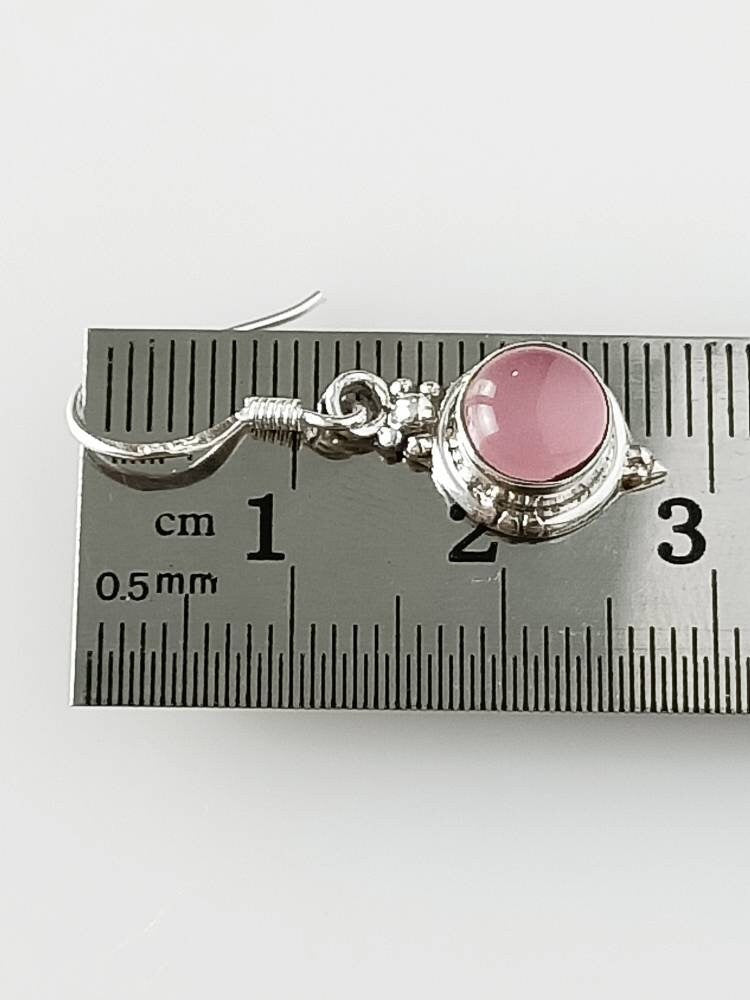 Genuine Pink Rose QUARTZ Gems 925 SILVER Round Shaped Boho Earrings, Pink Gems Bohemian Earring, Taurus Zodiac January birthstone, Australia, Zorbajewellers
