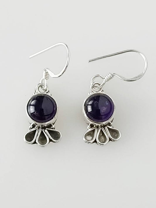 Round AMETHYST Gems SOLID 925 Oxidized SILVER Boho Style Frill Earrings, Purple gems, Aquarius Zodiac & February birthstone gift, Australia, Zorbajewellers