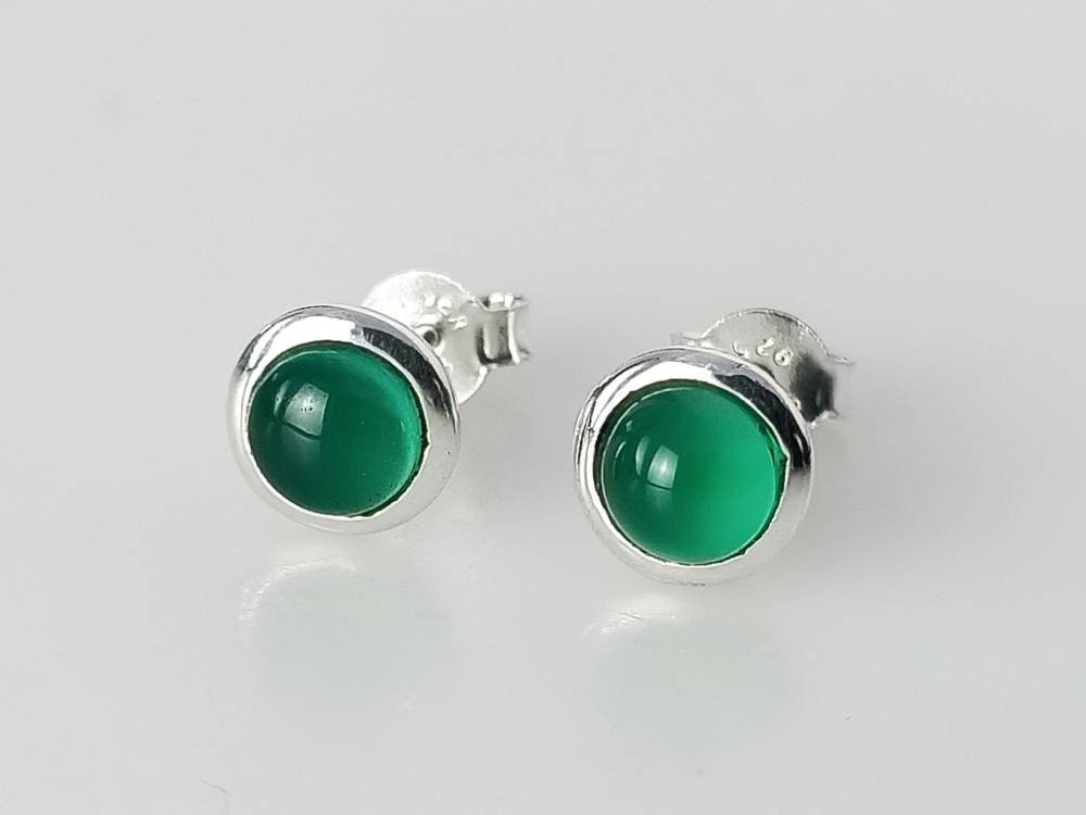 GREEN ONYX Gems Solid 925 SILVER Minimalist Stud Earrings, Green Sterling Silver Stud, May Birthstone Leo Zodiac Gift, Australia, Zorbajewellers