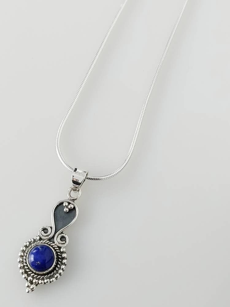 Genuine LAPIS LAZULI Solid 925 Oxidized SILVER Boho Style Pendant, Dark Blue Boho Pendant, Taurus, Libra, Sagittarius Zodiac gift, Australia, Zorbajewellers