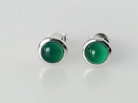 GREEN ONYX Gems Solid 925 SILVER Minimalist Stud Earrings, Green Sterling Silver Stud, May Birthstone Leo Zodiac Gift, Australia, Zorbajewellers
