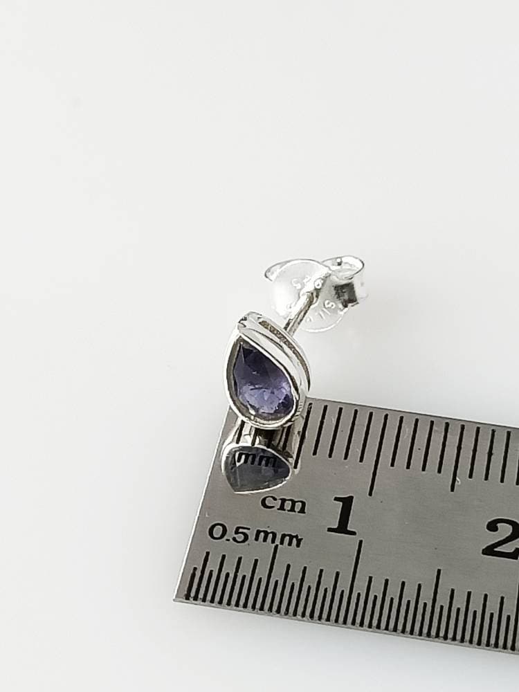 Genuine Iolite Pear Cut Gems Solid 925 Sterling SILVER Tear-drop Stud Earrings, Sagittarius & Taurus Zodiac, September Birthstone, Australia, Zorbajewellers