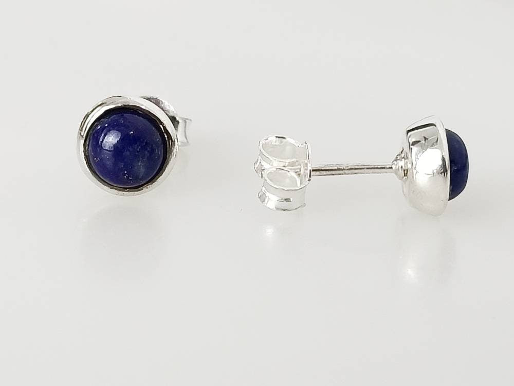 Blue lapis stud earrings, Big blue stud earrings, Simple everyday lapis lazuli stud earrings, blue sterling silver stud earrings, Australia, Zorbajewellers