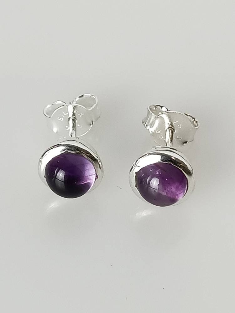 Big round AMETHYST Gems SOLID 925 Sterling Silver Stud Earrings, Simple purple stud earrings, Aquarius Zodiac February Birthstone, Australia, Zorbajewellers