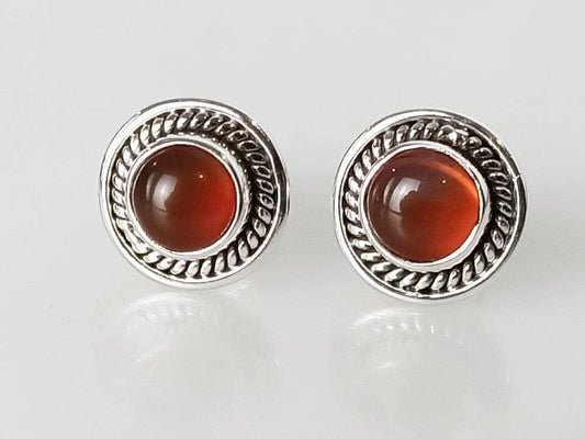 ORANGE CARNELIAN Gems Solid 925 Oxidized SILVER Boho Stud Earrings, Orange Sterling Silver Studs, August Birthstone Virgo Zodiac, Australia, Zorbajewellers