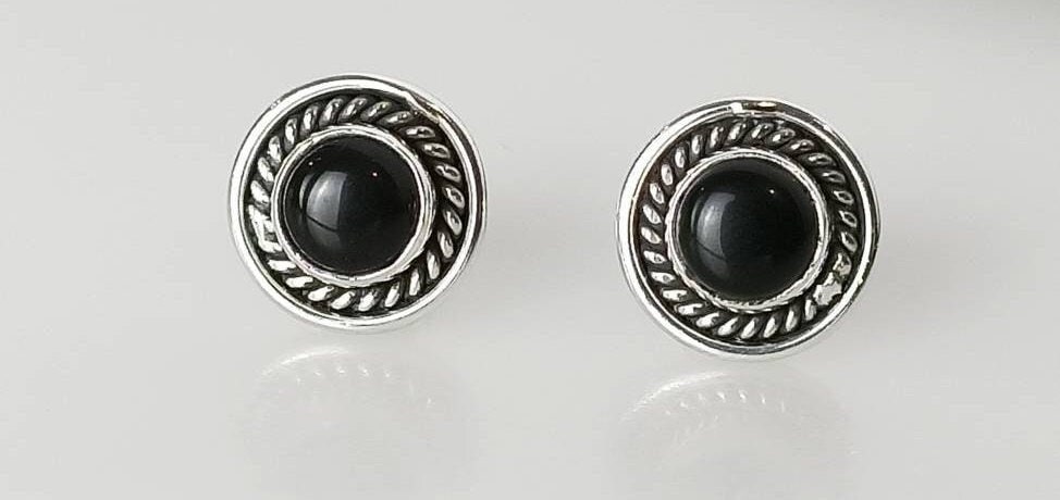 Genuine Black ONYX Gemstones Solid 925 Oxidized SILVER Round Unisex Stud Earrings, Black Stud,  Leo Zodiac December Birthstone, Australia, Zorbajewellers