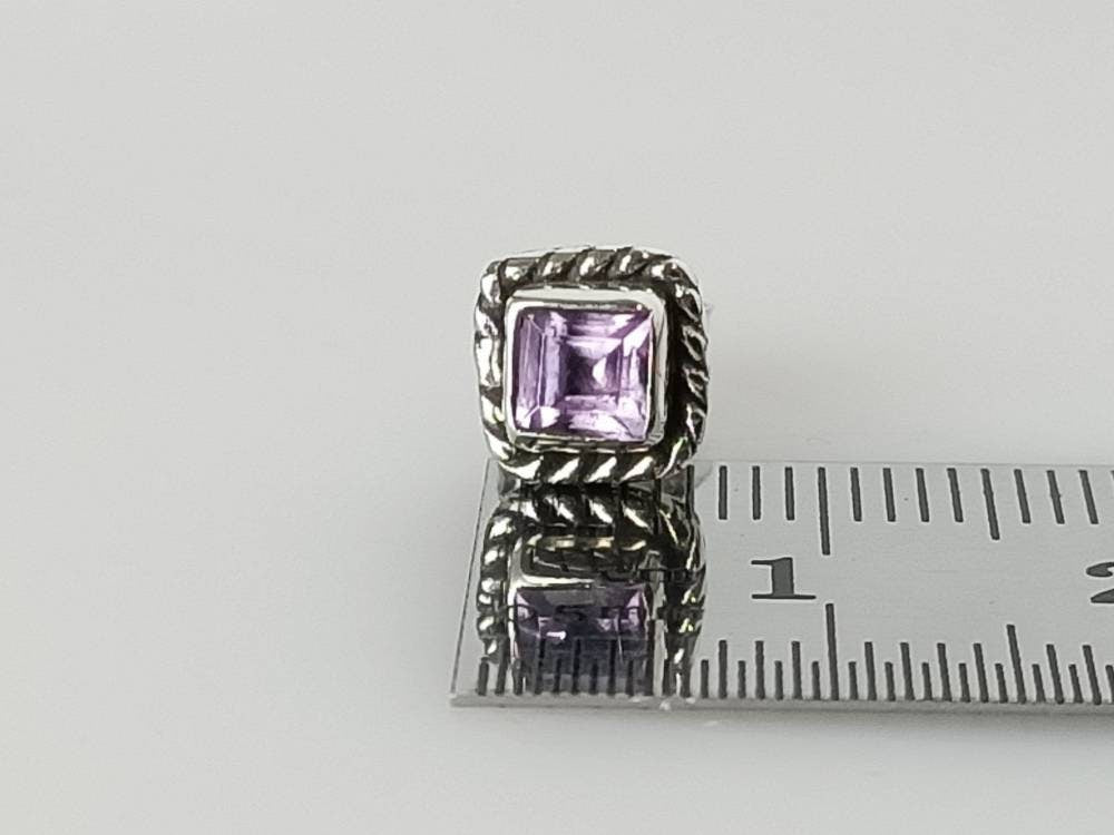 Genuine SQUARE AMETHYST Gems SOLID 925 Oxidized Silver Bohemian Stud Earrings, purple studs, Aquarius Zodiac February Birthstone, Australia, Zorbajewellers