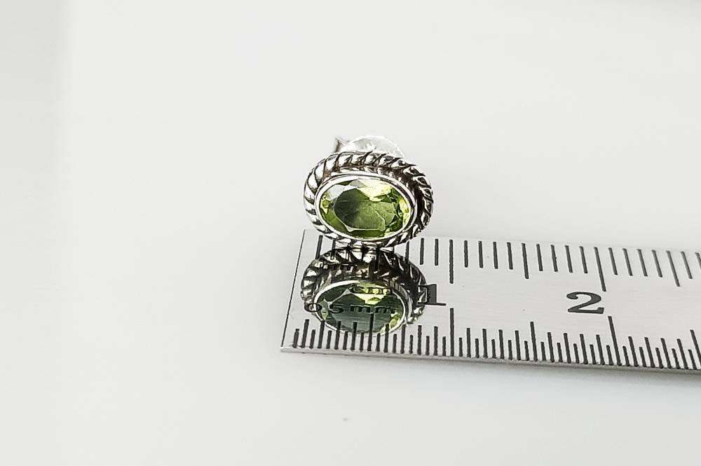 Genuine PERIDOT Gemstones Solid 925 OXIDIZED SILVER Bohemian Oval Stud Earrings, Olive Green Cushion Cut Peridot Stud Earrings, Australia, Zorbajewellers