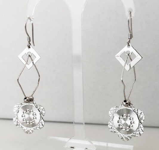 Blooming Flower 925 Sterling SILVER Dangle Drop Earrings, SILVER Spring Flower Round Textured Earrings, Floral Drop Earrings gift, Australia, Zorbajewellers