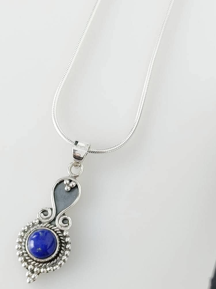 Genuine LAPIS LAZULI Solid 925 Oxidized SILVER Boho Style Pendant, Dark Blue Boho Pendant, Taurus, Libra, Sagittarius Zodiac gift, Australia, Zorbajewellers