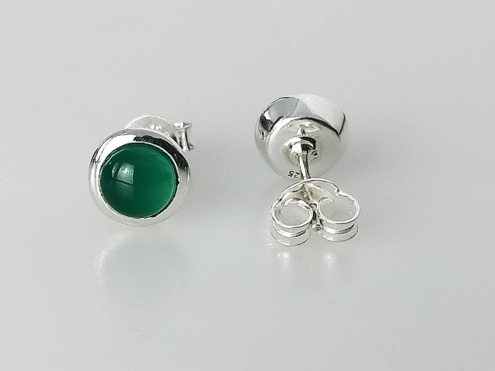 GREEN ONYX Gems Solid 925 SILVER Minimalist Stud Earrings, Green Sterling Silver Stud, May Birthstone Leo Zodiac Gift, Australia, Zorbajewellers