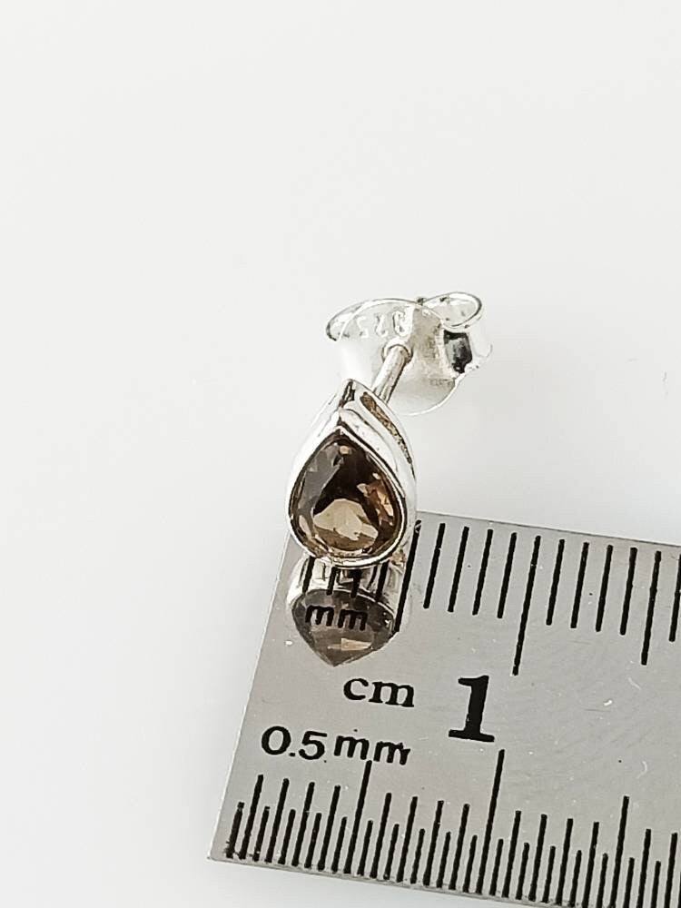 Pear/Tear-drop/Leaf shape natural brown smoky QUARTZ GEMS 925 SILVER Stud Earrings, Minimalist design, brown gems stud earrings , Australia, Zorbajewellers