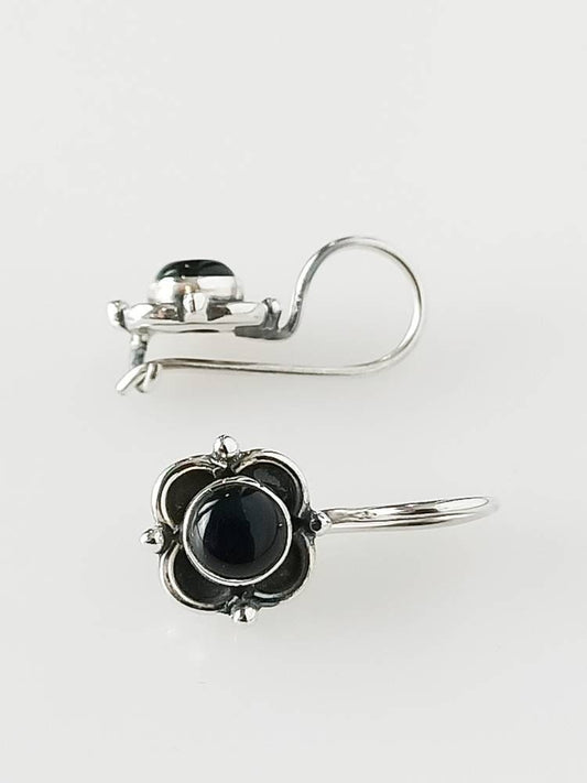 Black Onyx Gems 925 Oxidized Silver Spring Flower Latchback Earrings, Onyx Silver Earrings, Leo Zodiac December Birthstone, Australia, Zorbajewellers