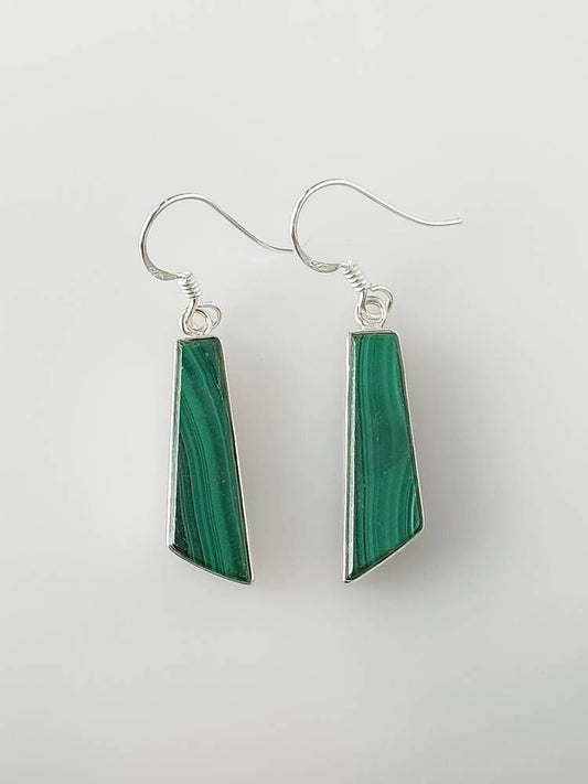 Green malachite textured gems quadrilateral 925 silver earrings, Green Geometric Shaped earrings, Taurus Zodiac May birthstone, Australia, Zorbajewellers